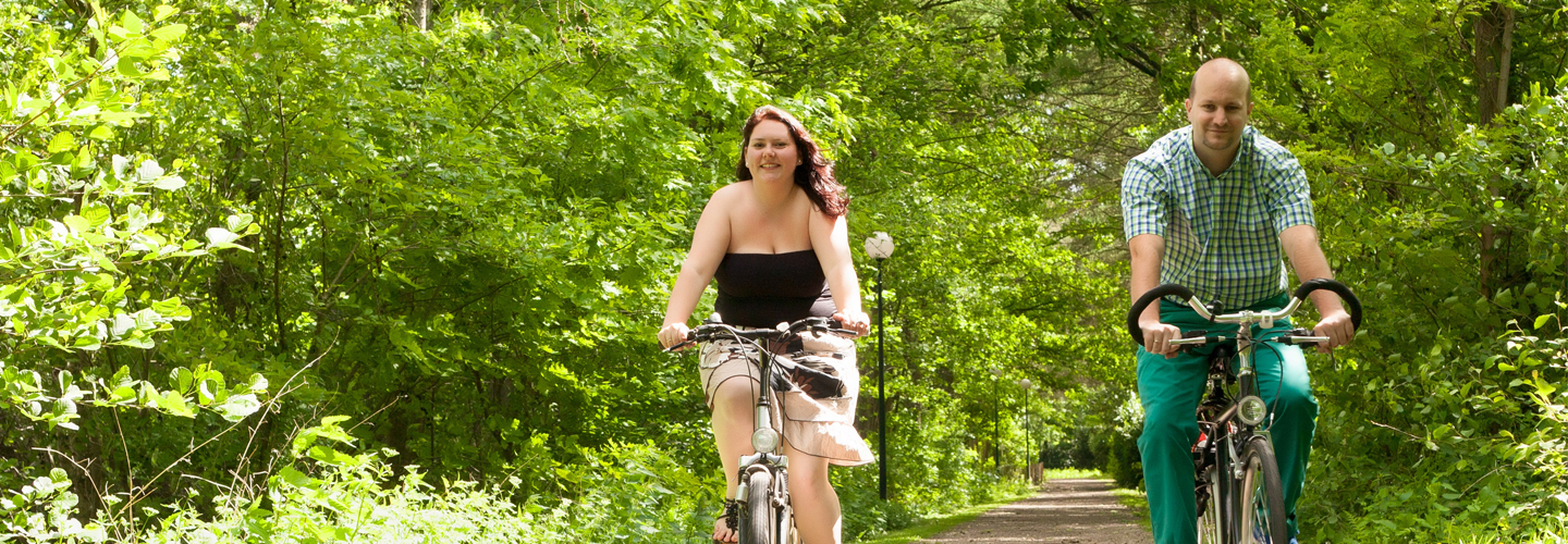 Foto met fietsers in het bos die de Arthuur fietsroute Veluwe fietsen.